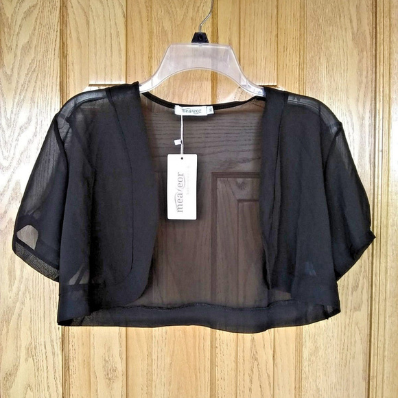 Meaneor Sweaters - Semi-sheer cropped lightweight black bolero/shrug
